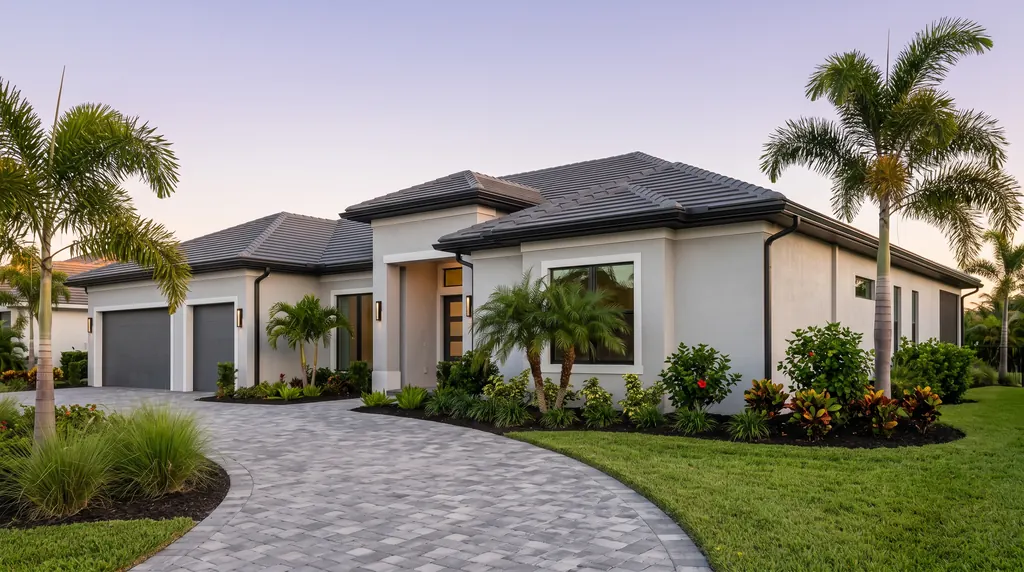 A Florida home with new seamless gutters matched to its trim.
